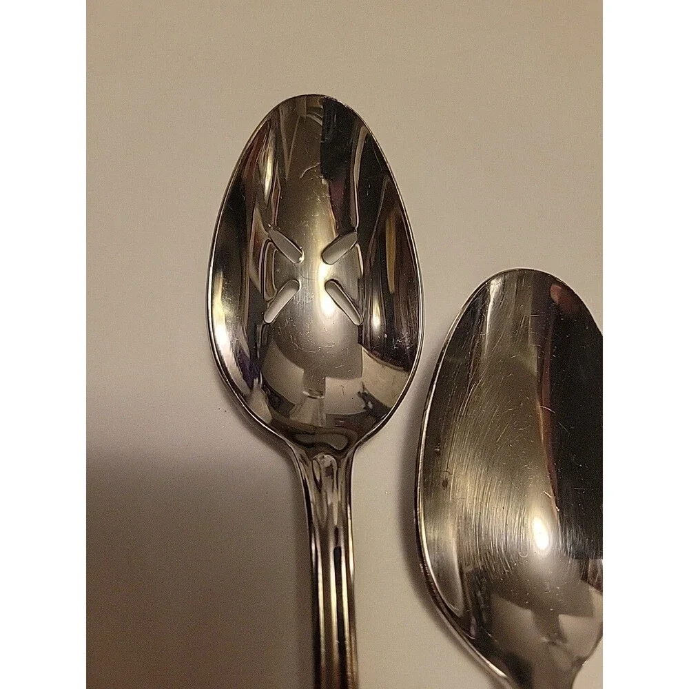 Oneida Lincoln Serving Spoons Slotted Stainless Flatware Lot of 2